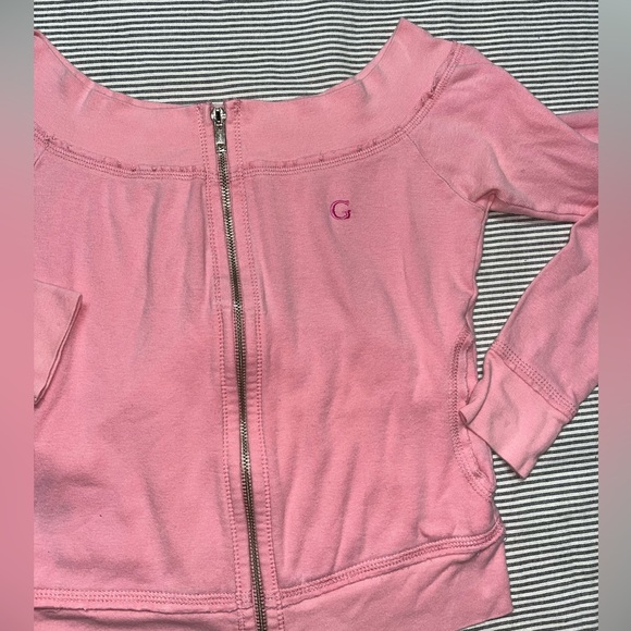 Guess Jackets & Blazers - Guess Jeans Y2K Pink Off the Shoulder Zip Jacket